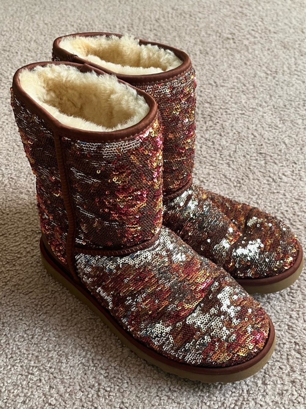 Reversible Sequin Wool Lined Ugg Boots Womens Size 9 Whimsical Winter